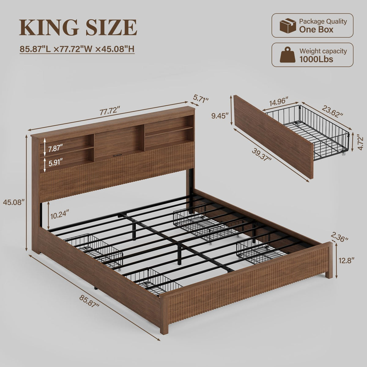 King Size Bed Frame with 4 Storage Drawers N6275