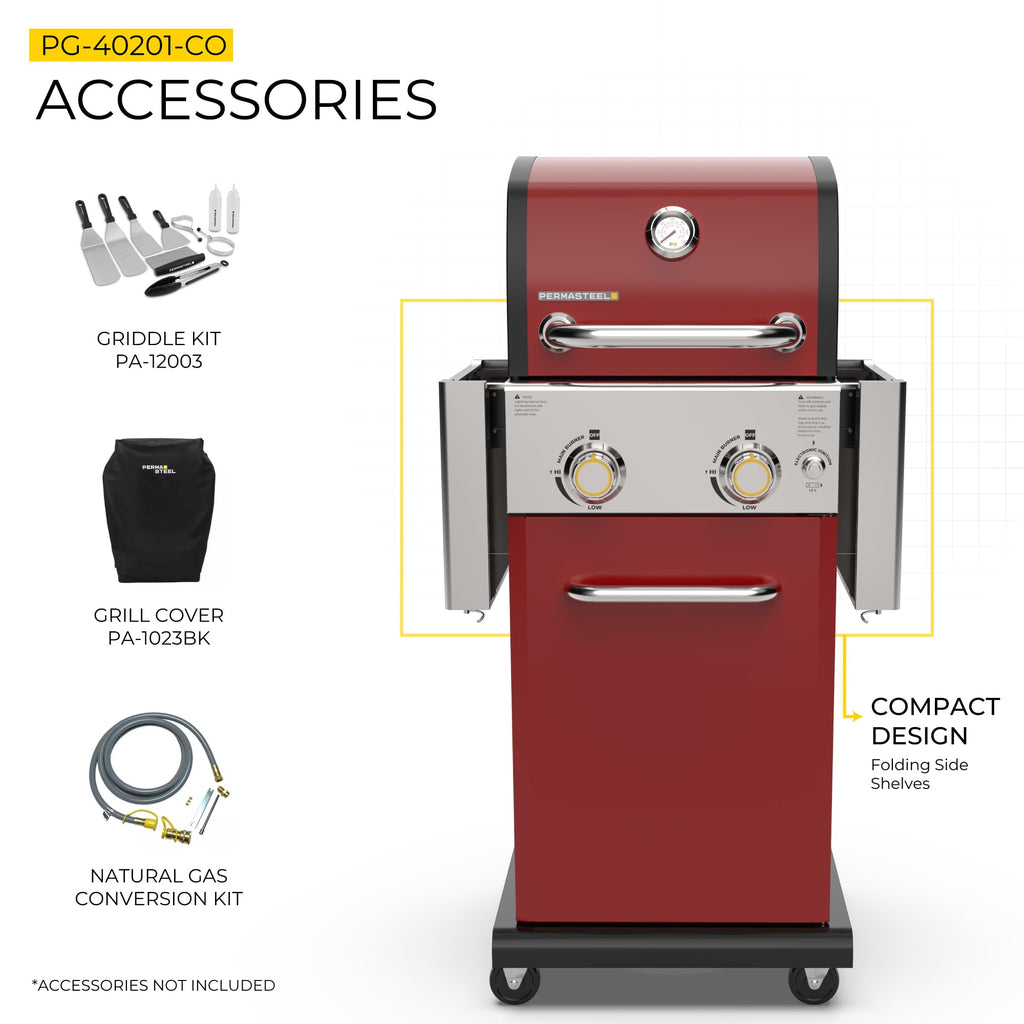 2-Burner Propane Gas Grill with Foldable Side Tables W47927
