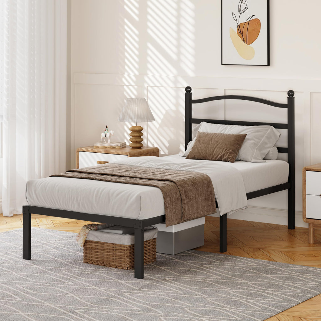14 Inch Twin Size Metal Platform Bed Frame with Headboard R34380