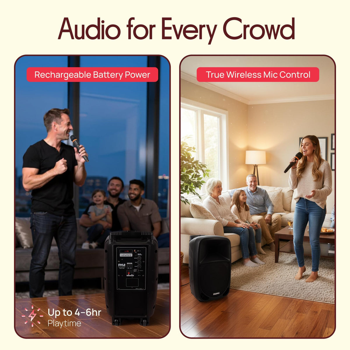 1000W Portable Bluetooth PA Speaker with 10'' Subwoofer and Wireless Mic A152