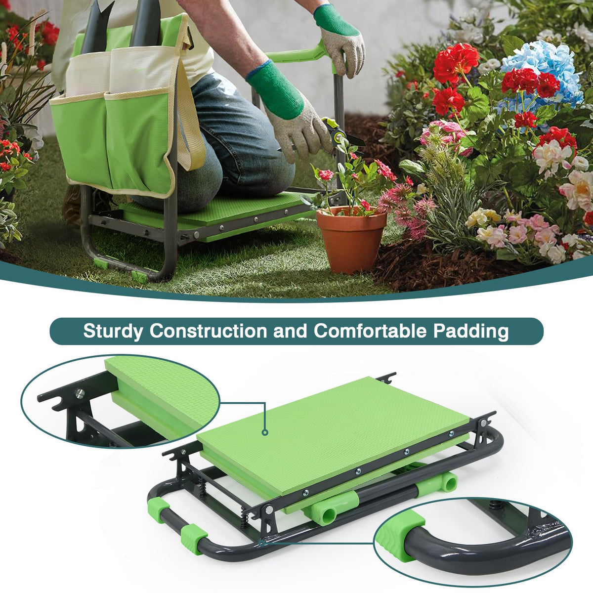 Foldable Garden Kneeler and Seat with Tool Storage Pouch A538808
