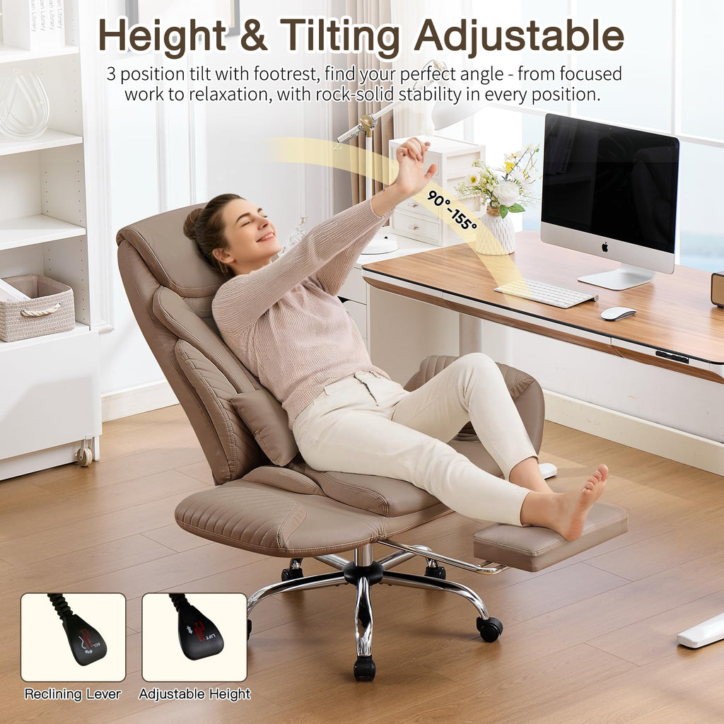 Cross Legged Office Chair with Flip Armrest and Footrest Brown O2540