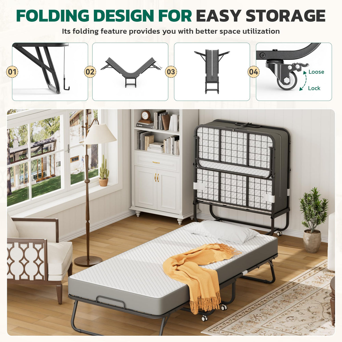 Folding Bed with 5" Memory Foam D230