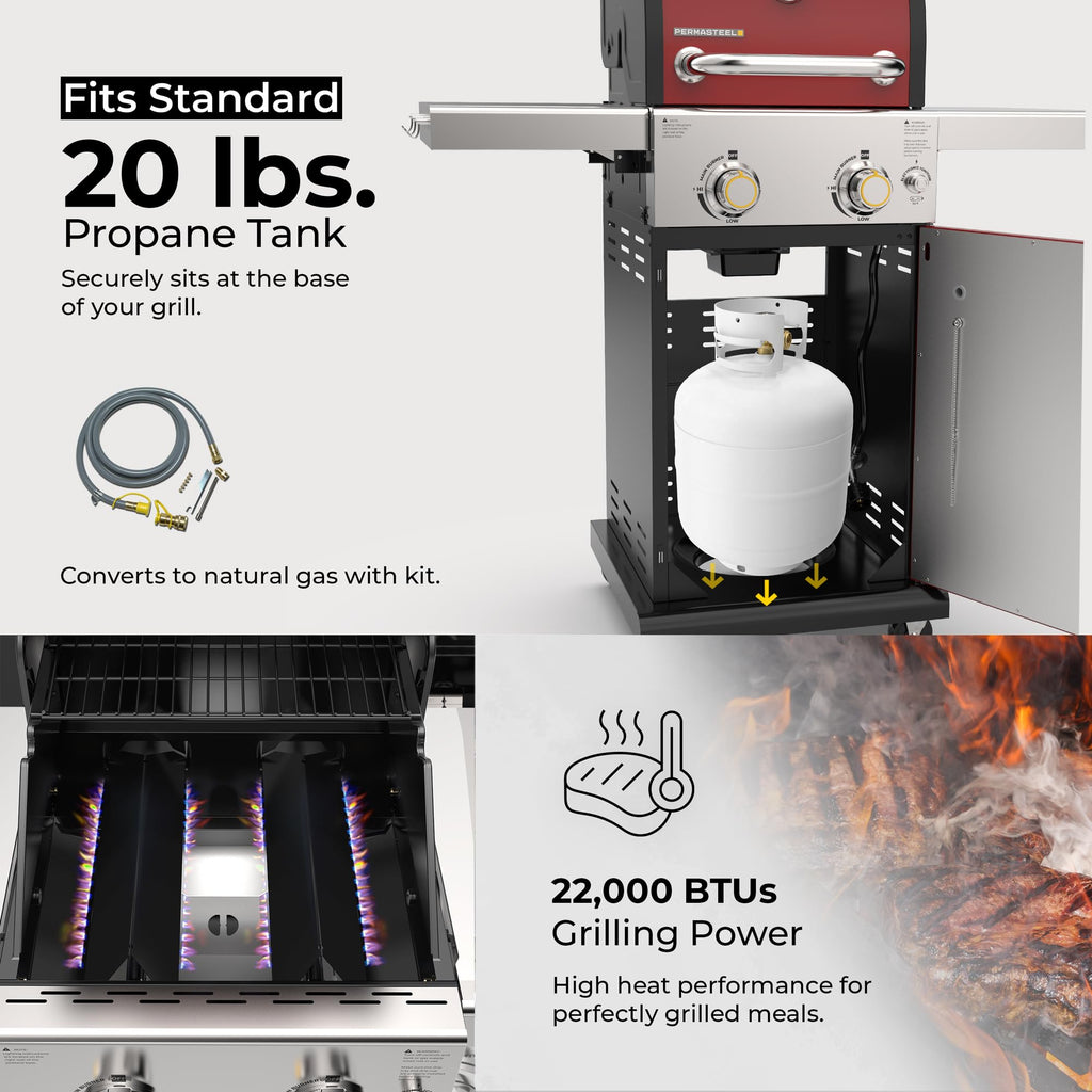 2-Burner Propane Gas Grill with Foldable Side Tables W47927