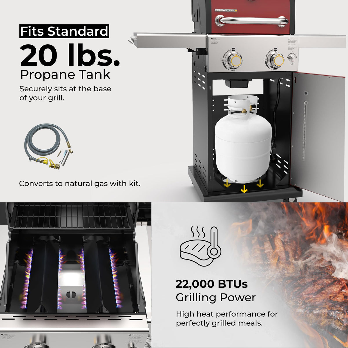2-Burner Propane Gas Grill with Foldable Side Tables W47927