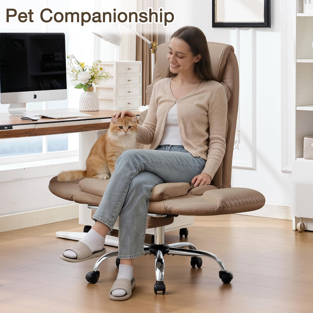 Cross Legged Office Chair with Flip Armrest and Footrest Brown O2540