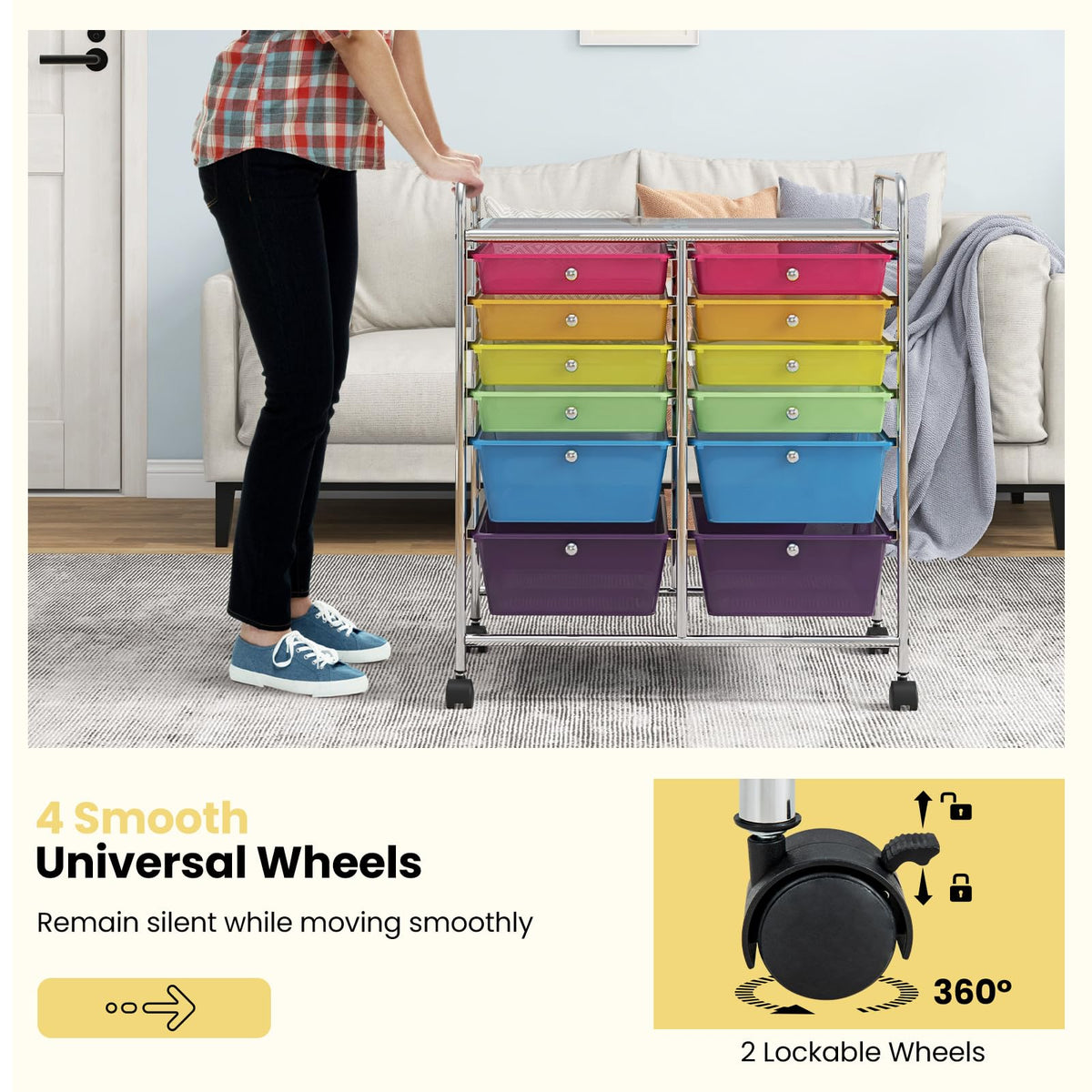 12 Drawer Rolling Storage Cart with Lockable Wheel C166