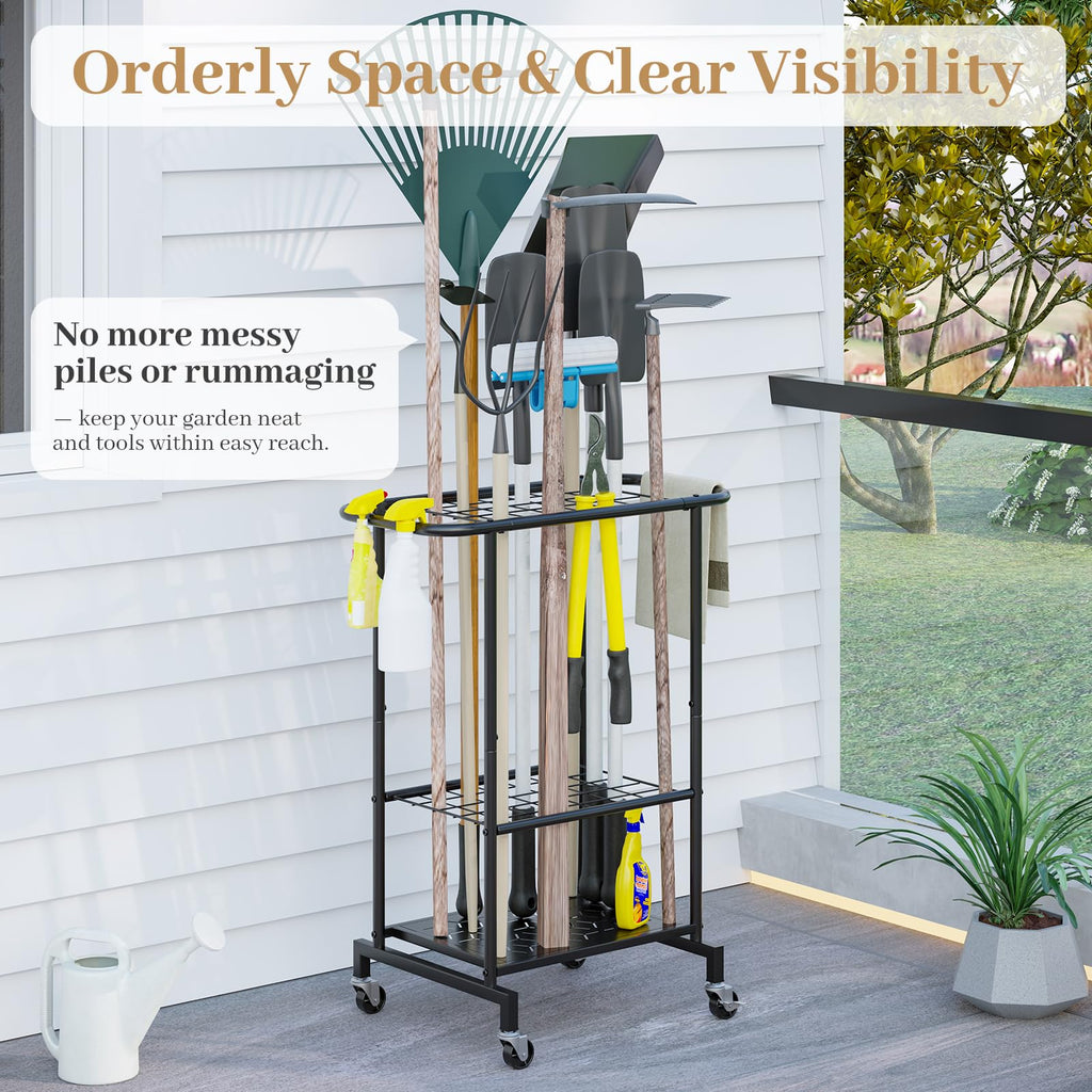 Heavy Duty Metal Garden Tool Organizer with Wheels P573282