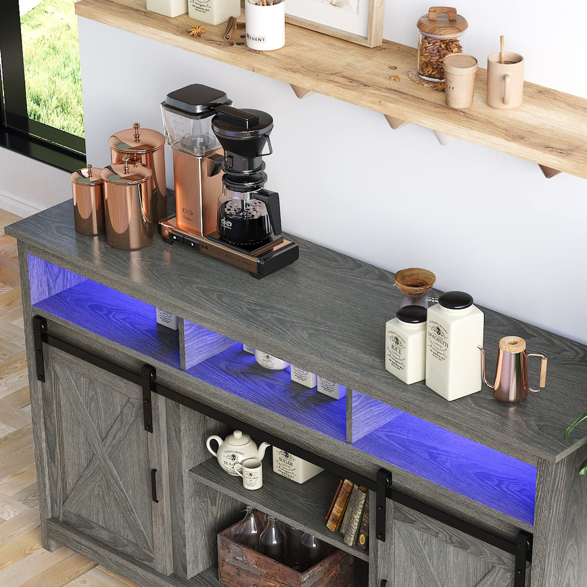 Wash Grey Wooden TV Stand with Sliding Barn Door X9189