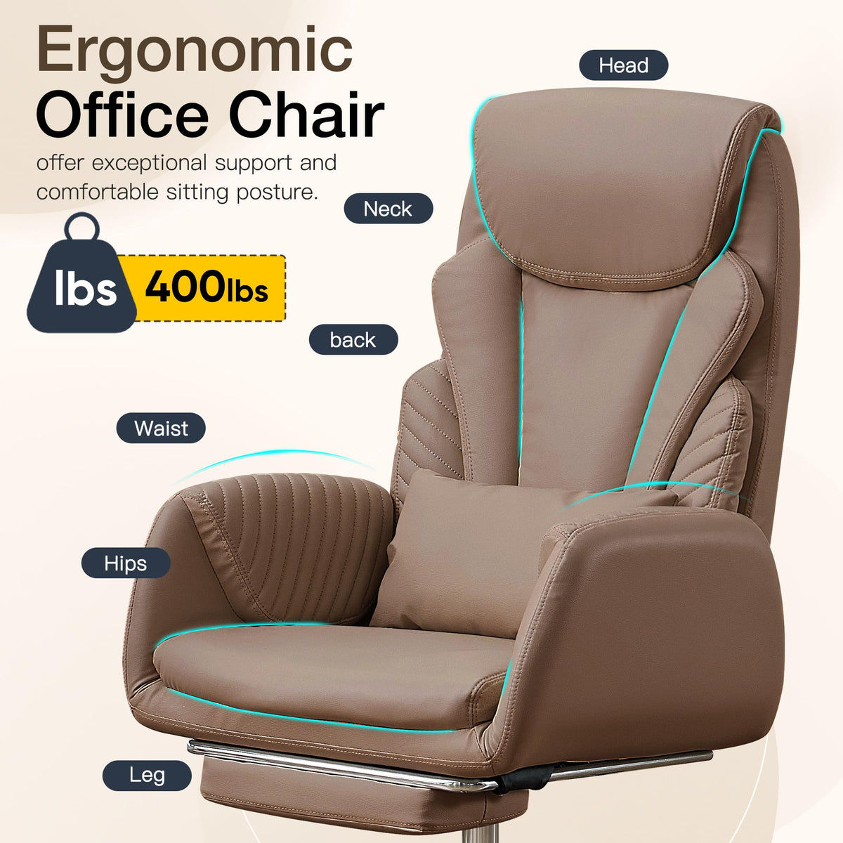 Cross Legged Office Chair with Flip Armrest and Footrest Brown O2540