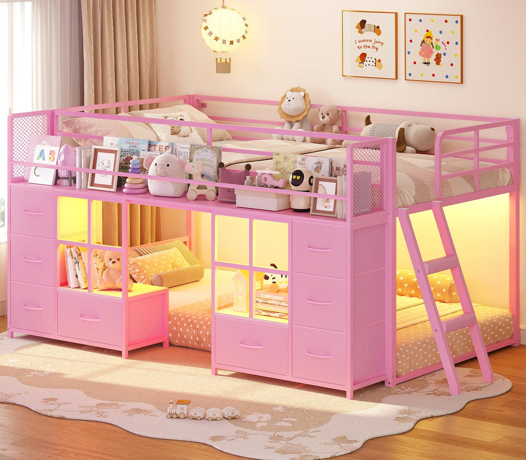 Twin Over Twin Bunk Bed with 8 Drawers & Bookshelf G4325