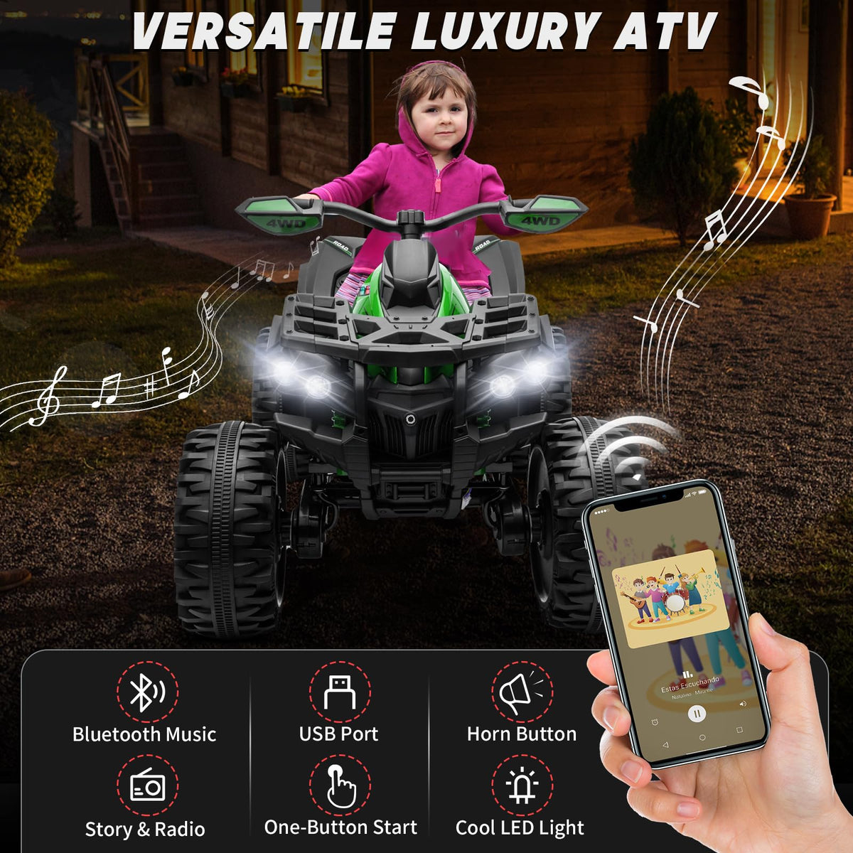 Green 24V 4 Wheeler ATV with Remote Control V773