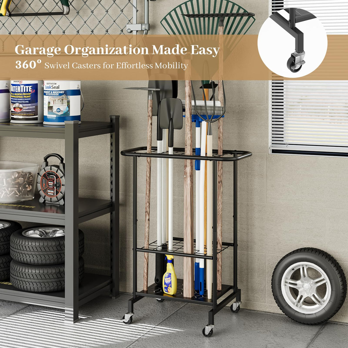 Heavy Duty Metal Garden Tool Organizer with Wheels P573282