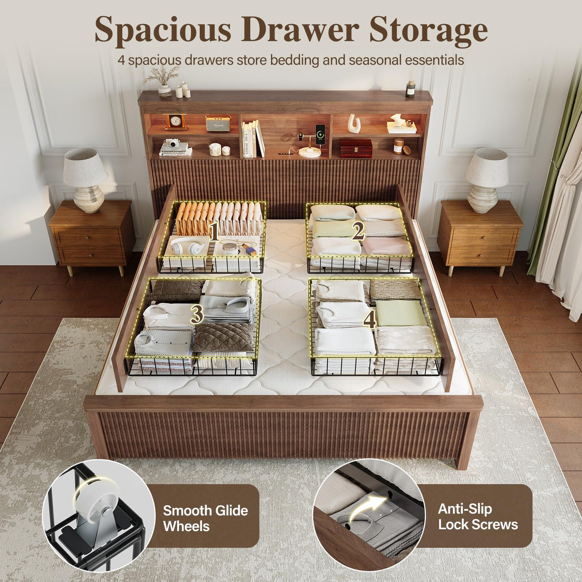 King Size Bed Frame with 4 Storage Drawers N6275