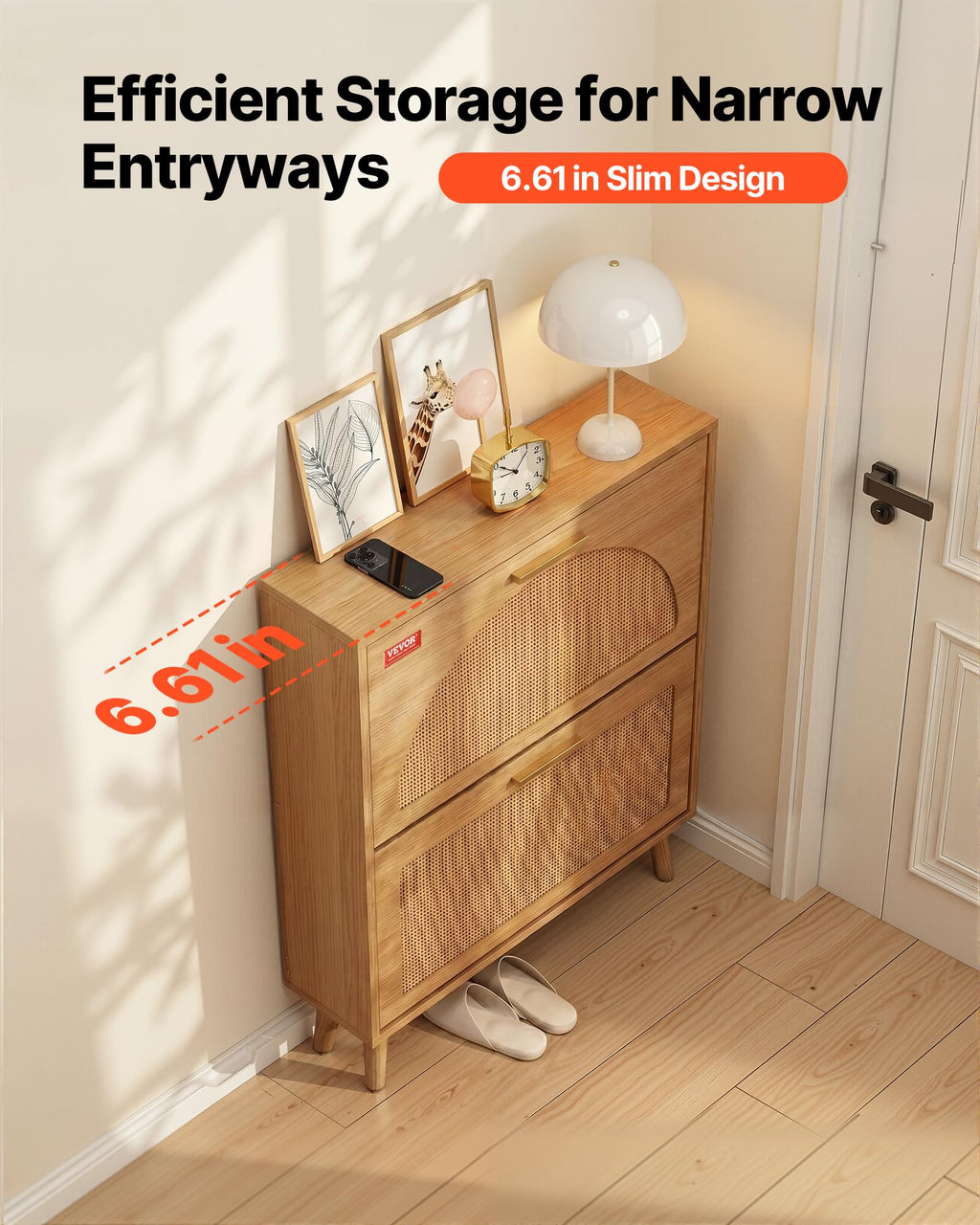 2 Flip Drawers Rattan Shoe Storage Cabinet R1820