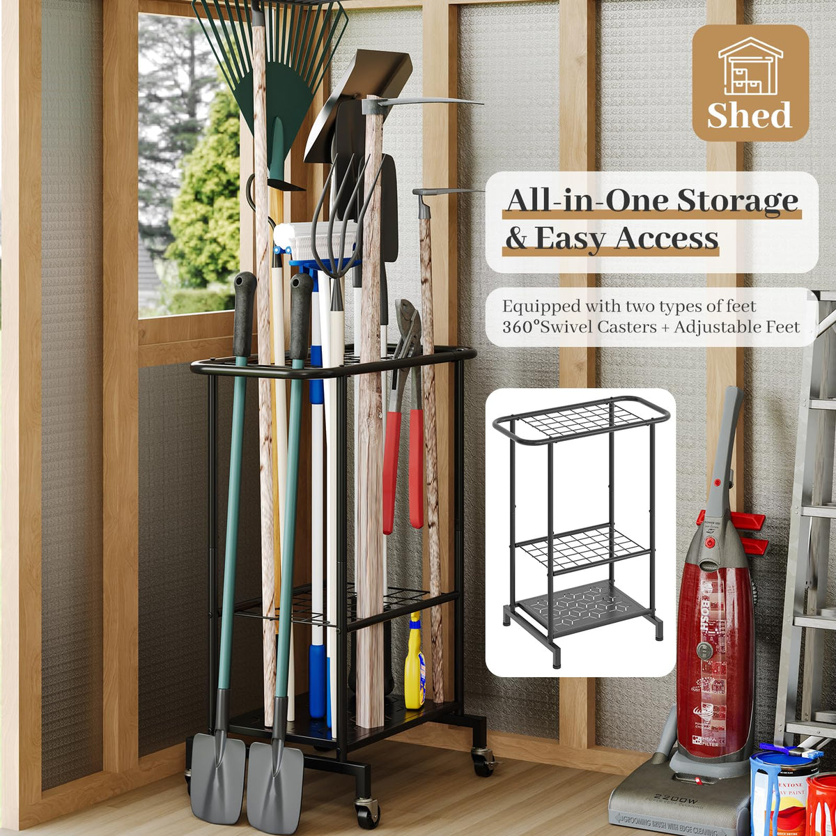 Heavy Duty Metal Garden Tool Organizer with Wheels P573282