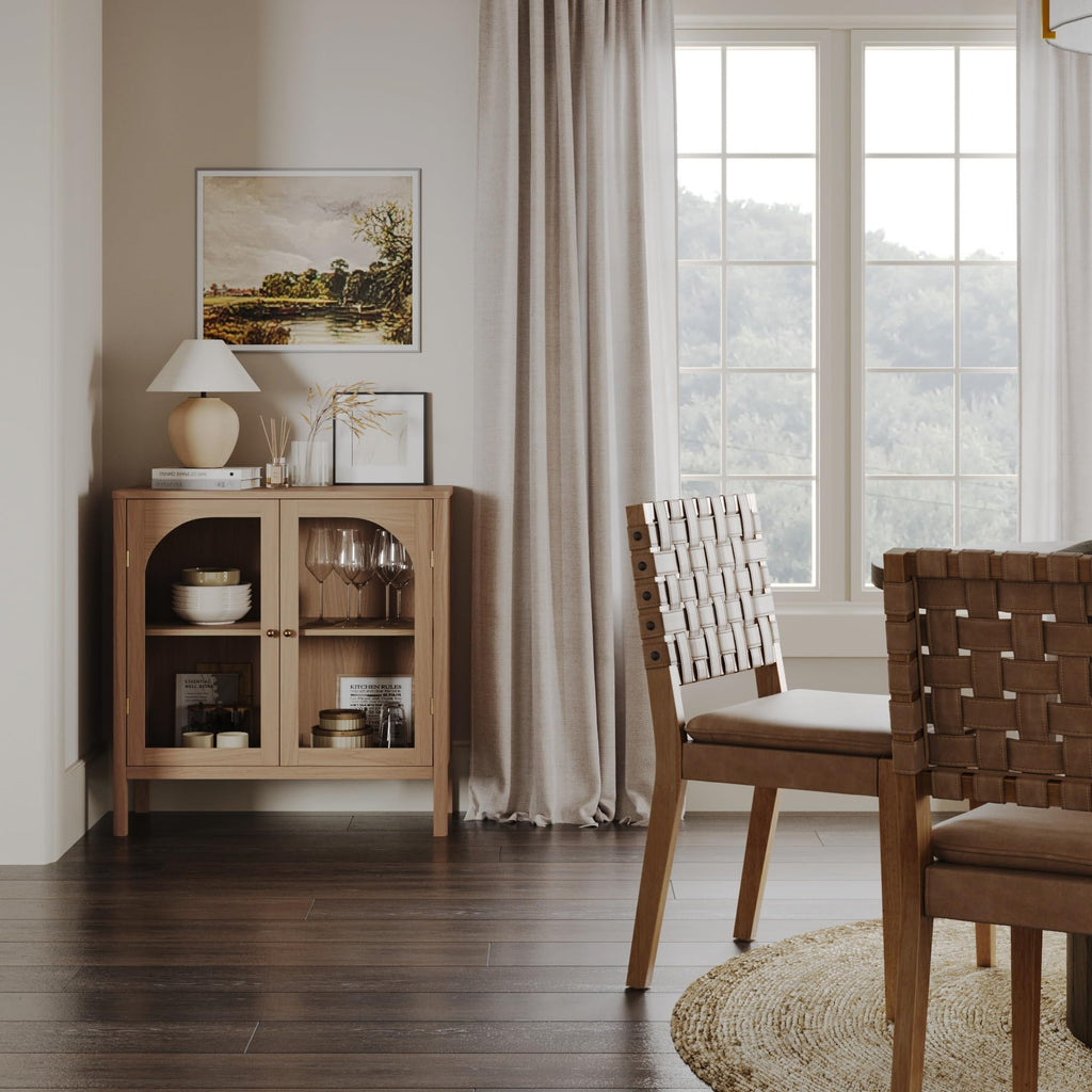 Modern Farmhouse Storage Cabinet with Glass Doors and Adjustable Shelf M4353