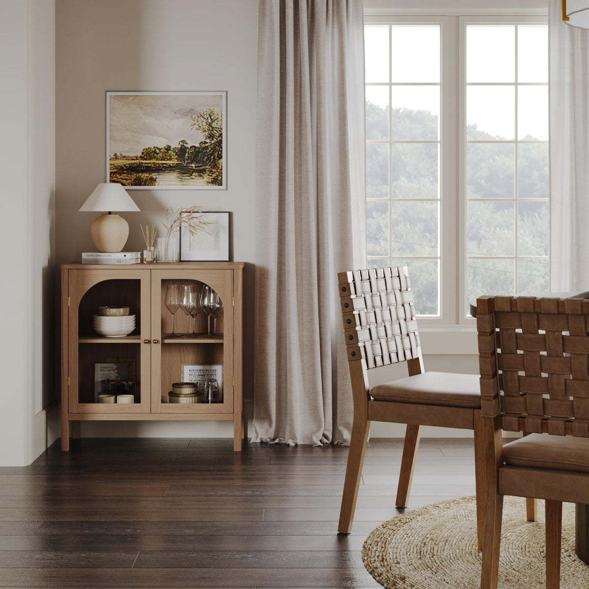 Modern Farmhouse Storage Cabinet with Glass Doors and Adjustable Shelf M4353