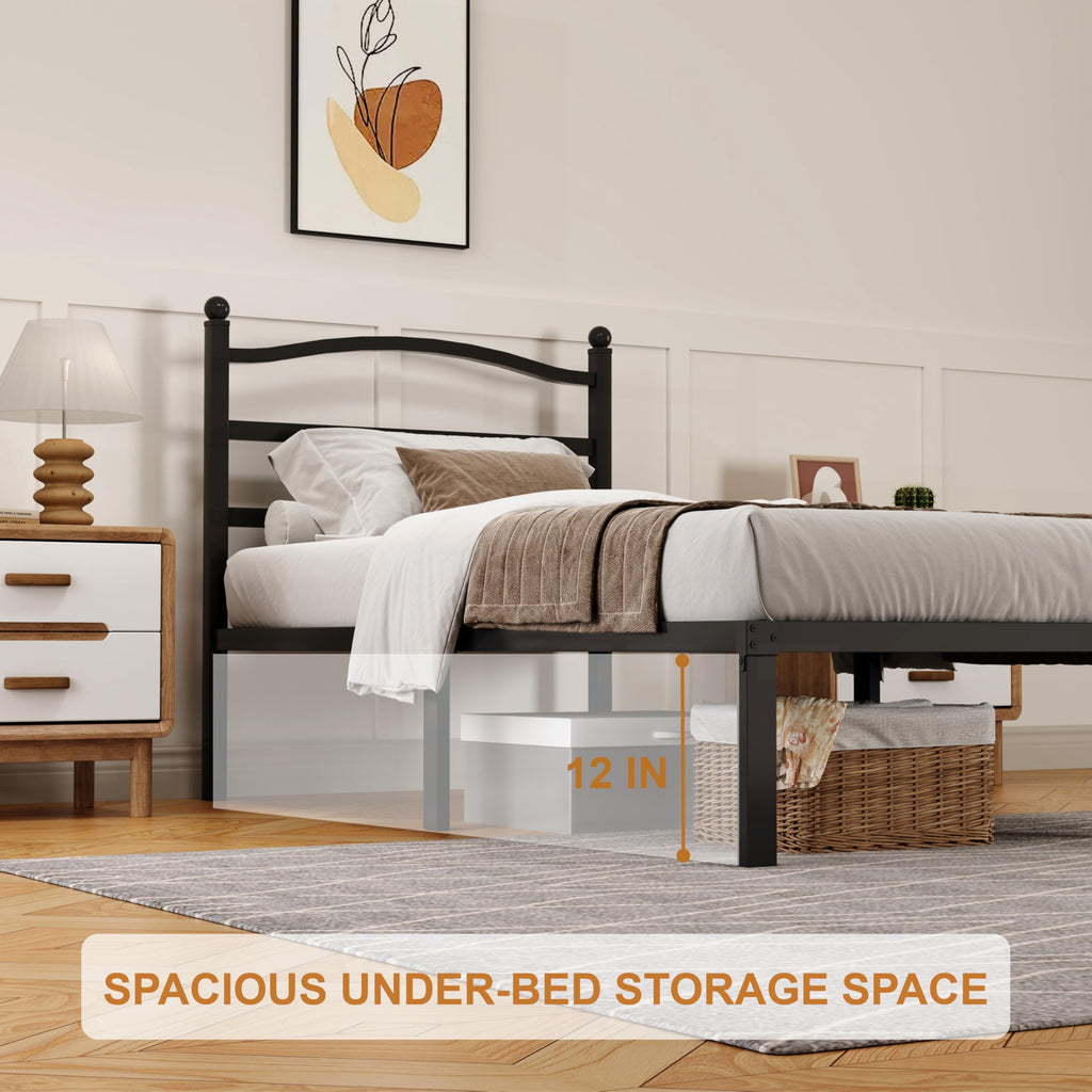 14 Inch Twin Size Metal Platform Bed Frame with Headboard R34380