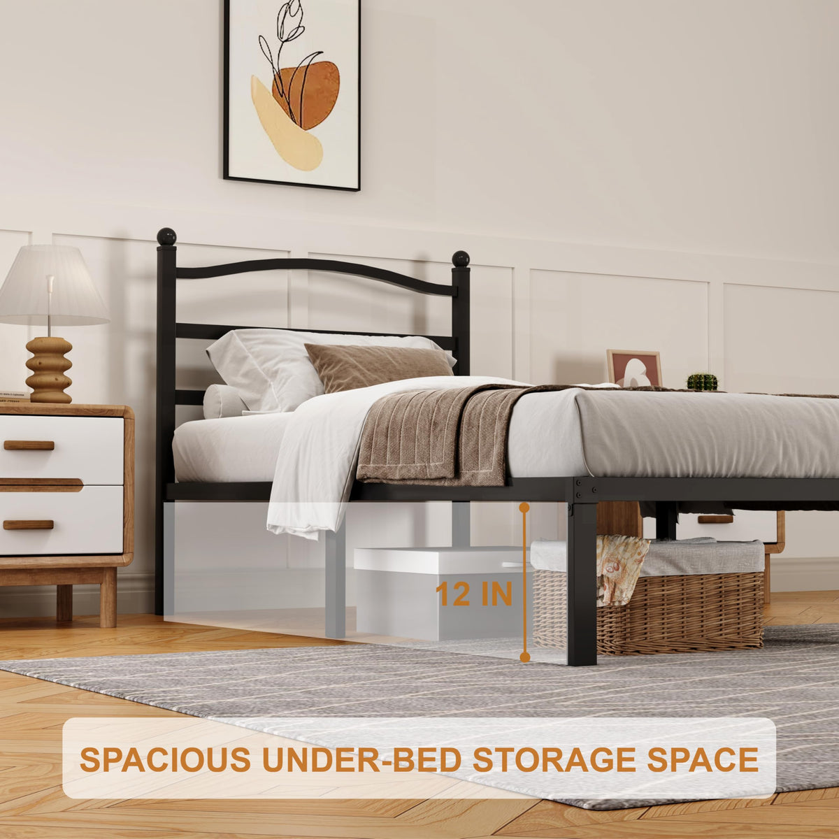 14 Inch Twin Size Metal Platform Bed Frame with Headboard R34380