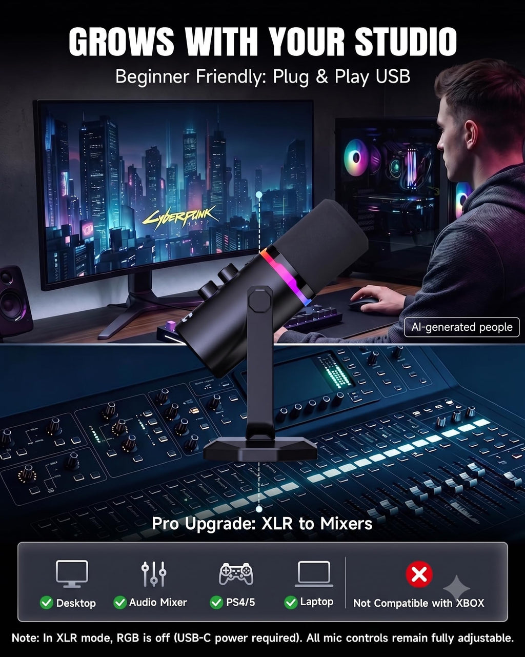USB/XLR Dynamic Microphone with Desk Stand E597