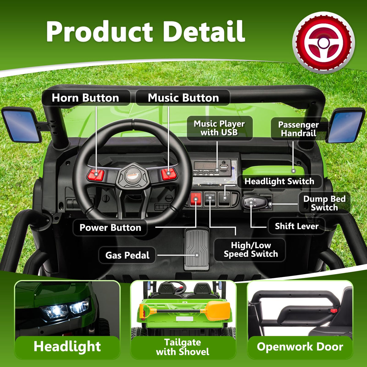 24V 2 Seater Electric Car with Dump Bed O424171