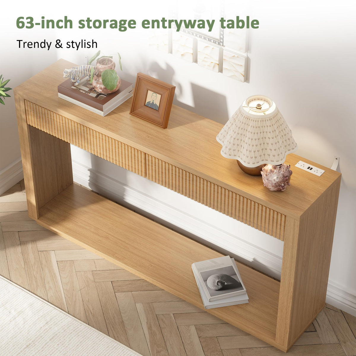 63 Inch Oak Console Table with 2 Drawers H6549