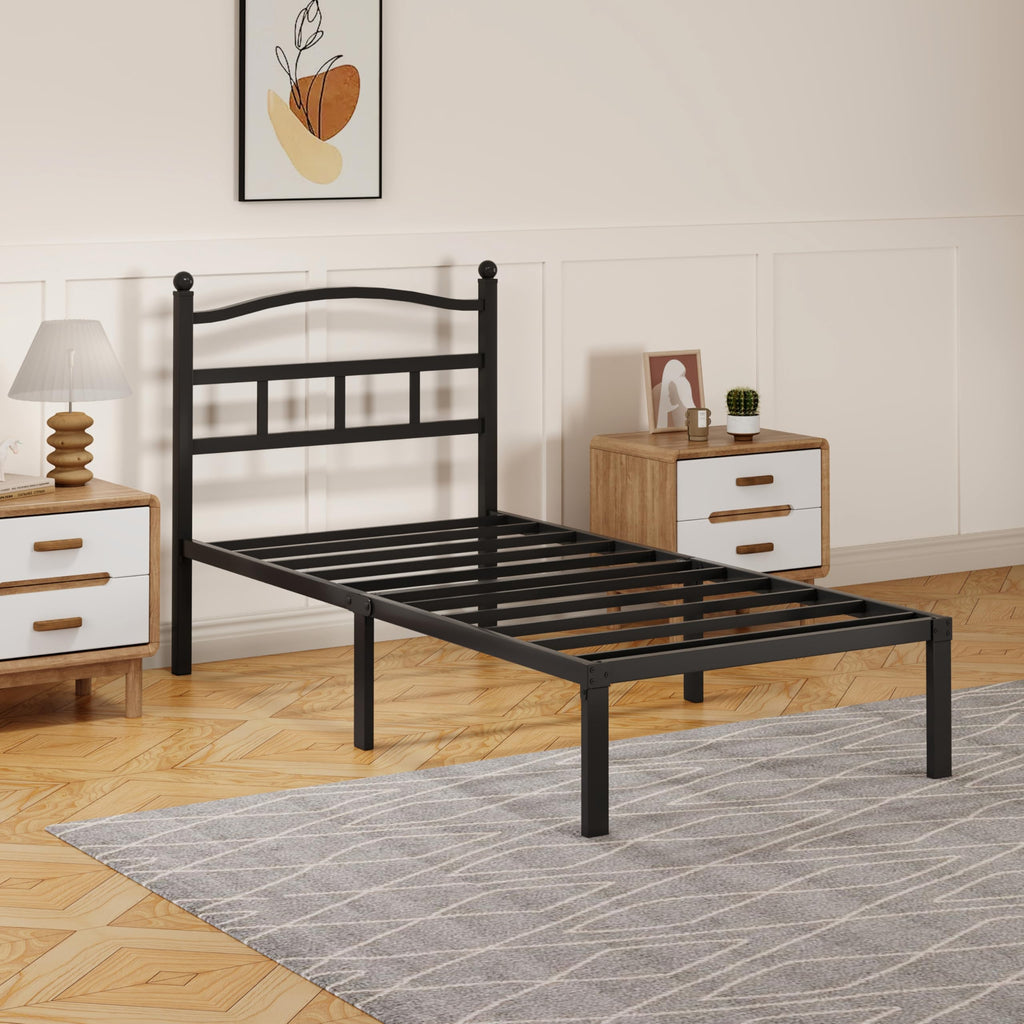 14 Inch Twin Size Metal Platform Bed Frame with Headboard R34380