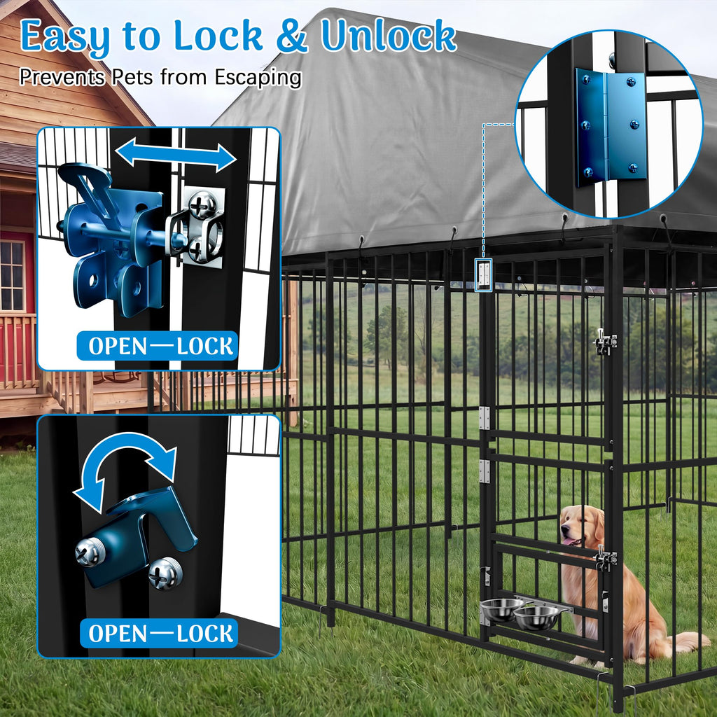 10×10FT Outdoor Dog Kennel with Roof T379418