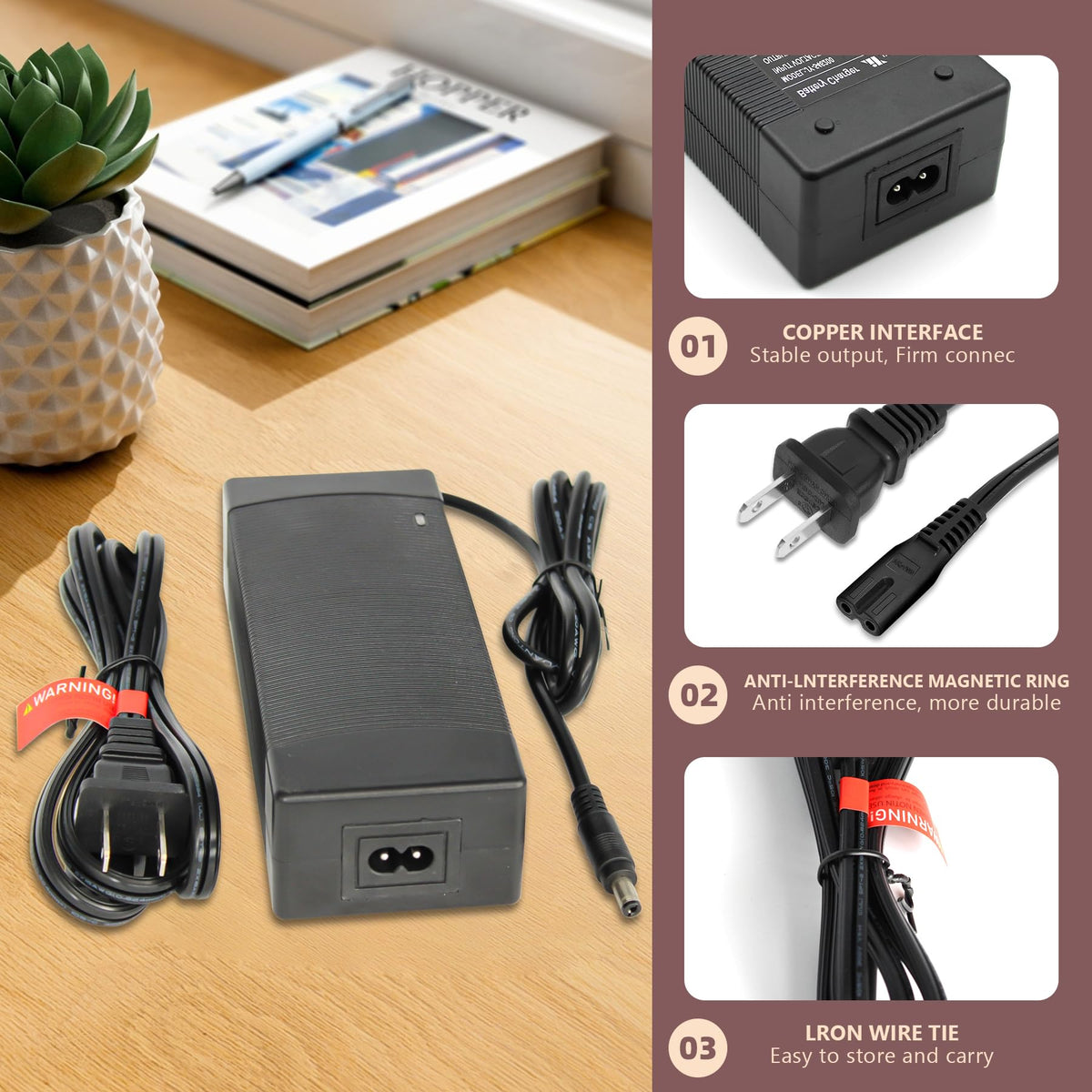 54.6V 2A Lithium Battery Charger with 5 Adapter Plugs H35380
