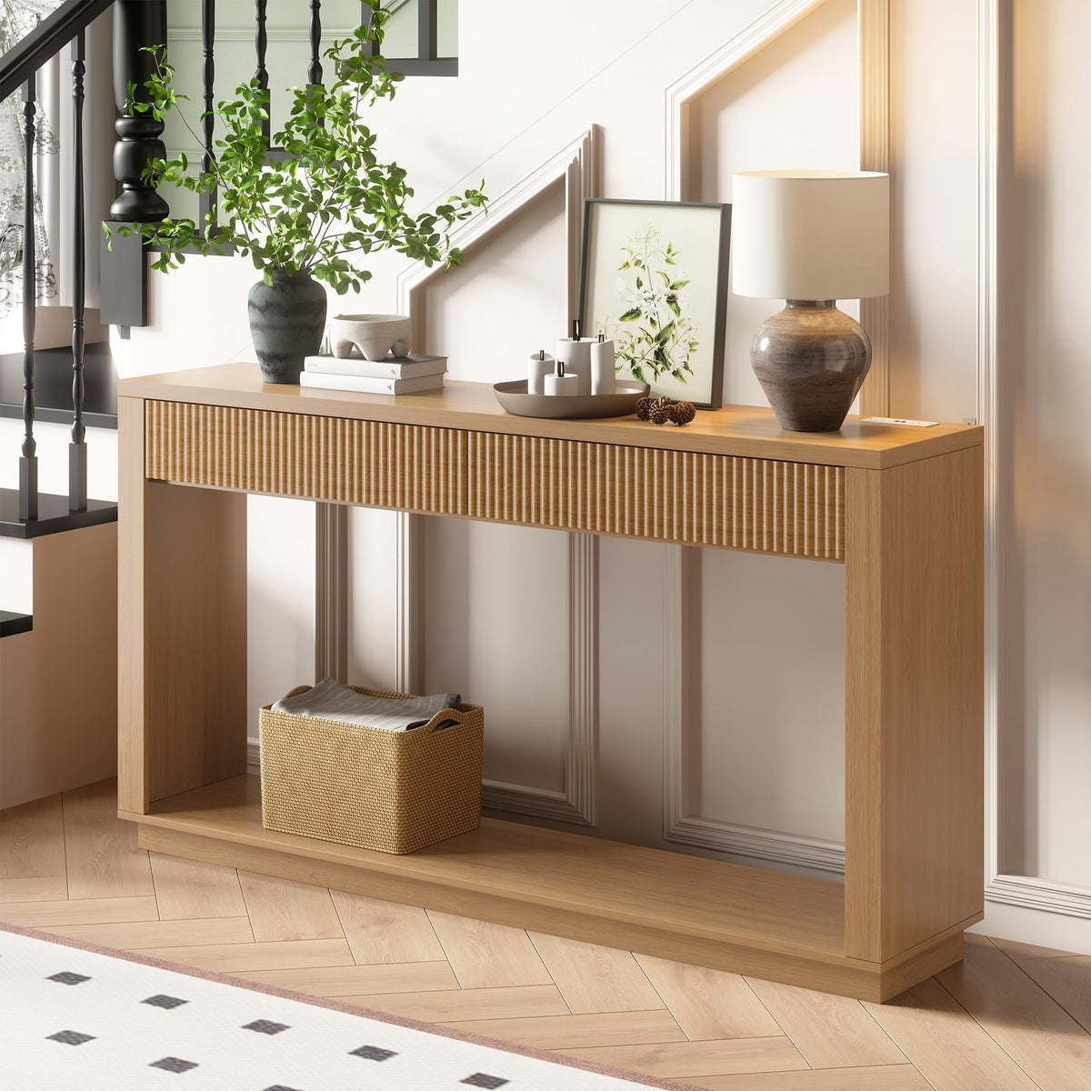 63 Inch Oak Console Table with 2 Drawers H6549