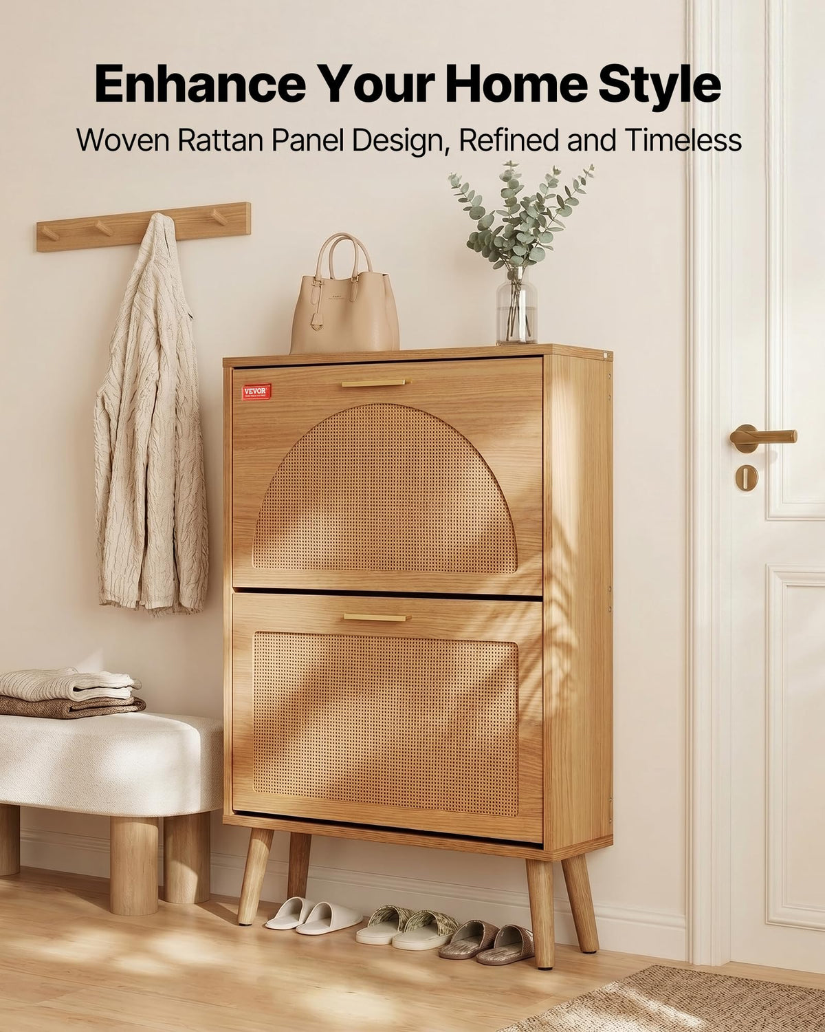 2 Flip Drawers Rattan Shoe Storage Cabinet R1820