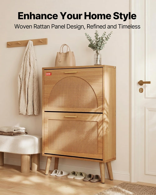 2 Flip Drawers Rattan Shoe Storage Cabinet R1820