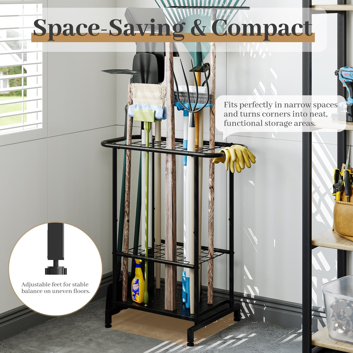 Heavy Duty Metal Garden Tool Organizer with Wheels P573282