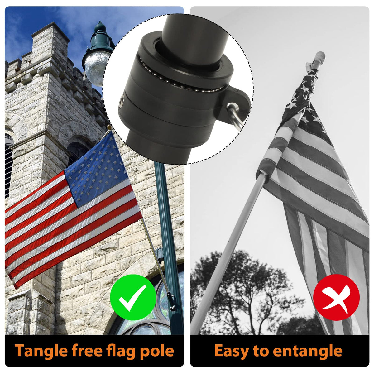 6FT Black Stainless Steel Flag Pole Kit B82282