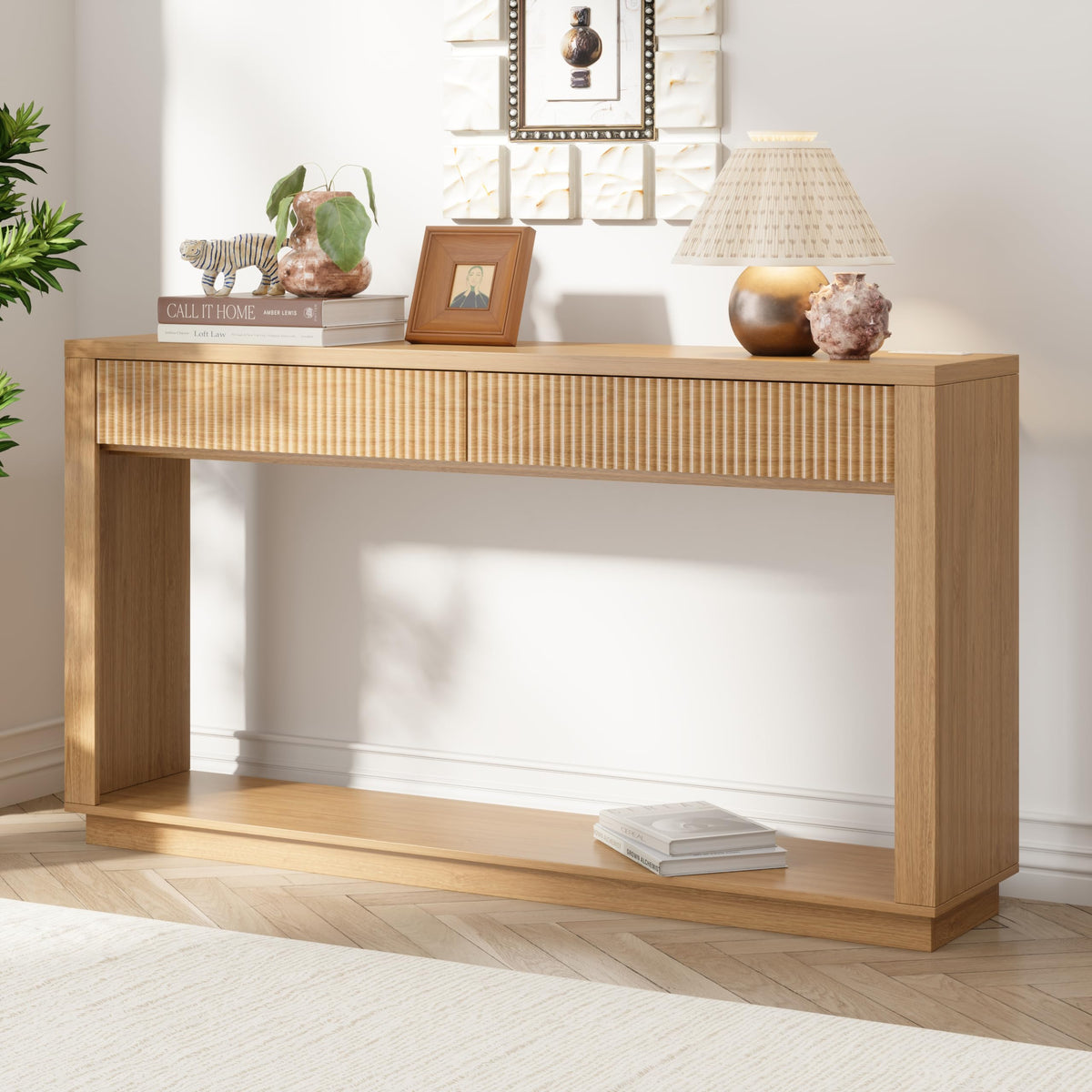63 Inch Oak Console Table with 2 Drawers H6549