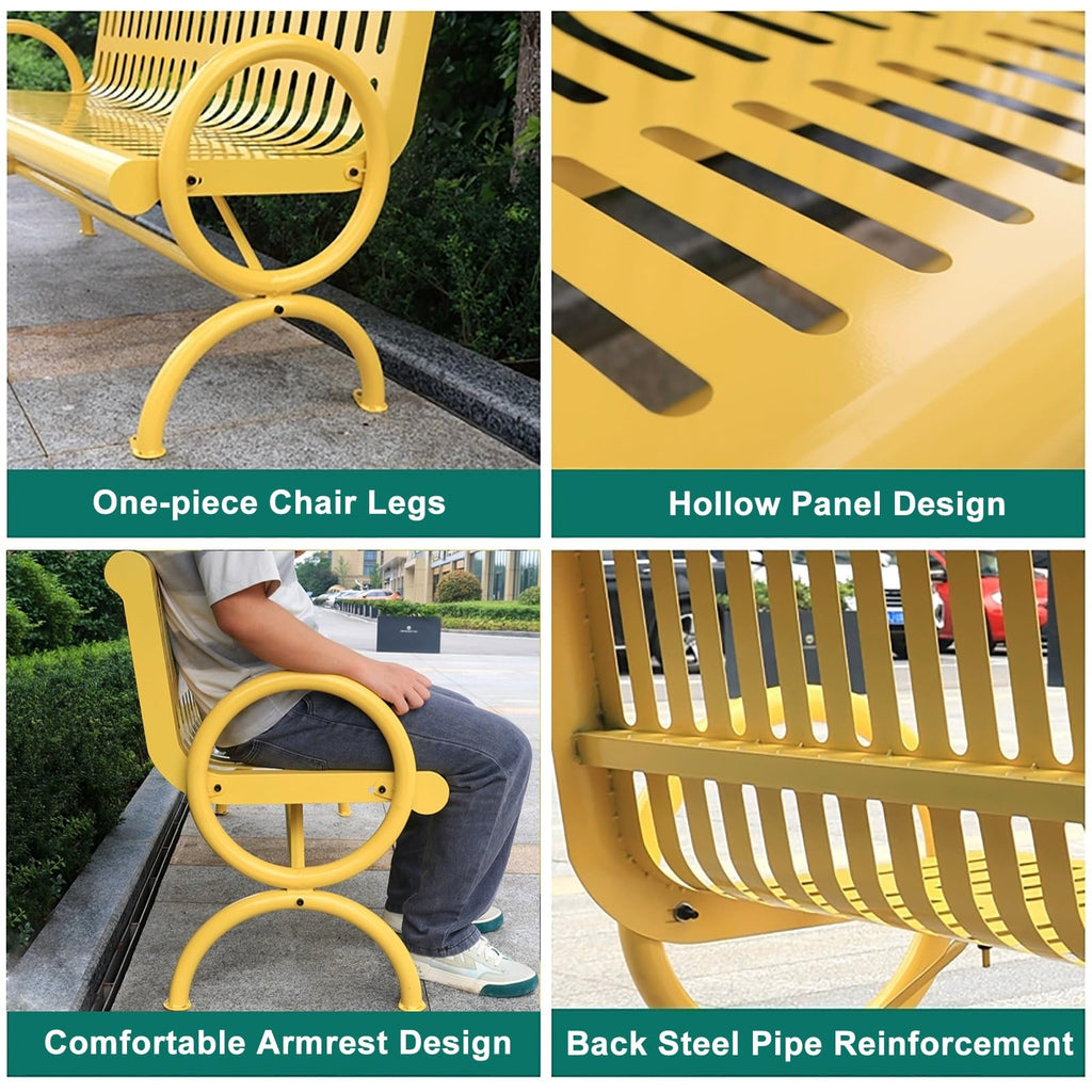 Weatherproof Metal Patio Bench with Backrest & Armrests A40935