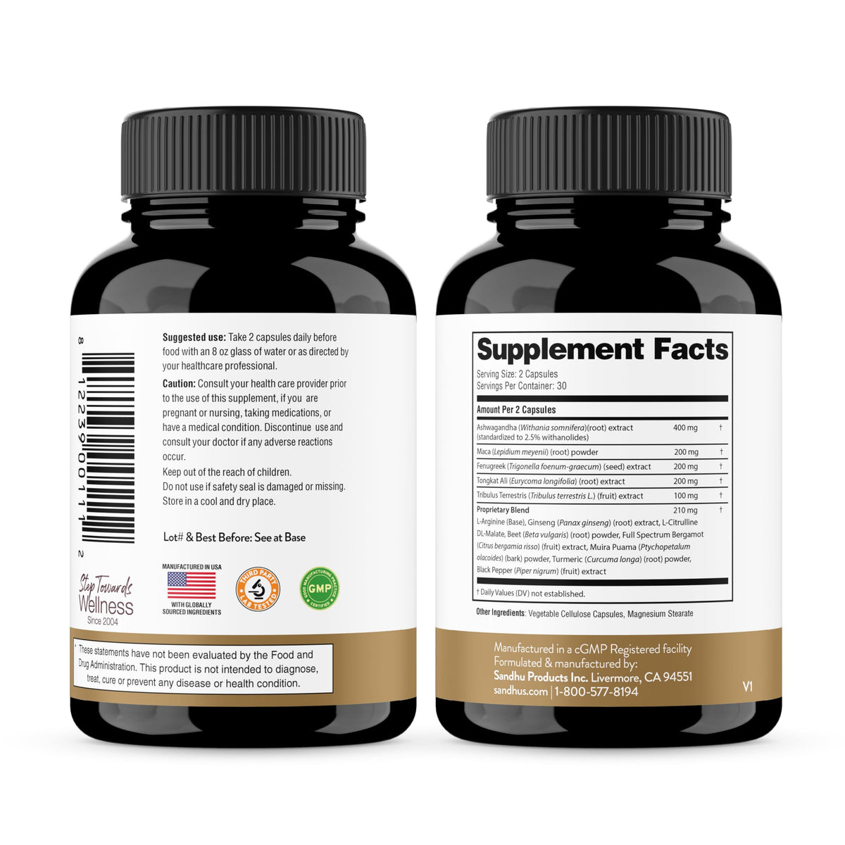 Maca Root Fenugreek Ashwagandha L-Arginine Ginseng Muira Puama Herbal Supplement 60 Capsules W33284