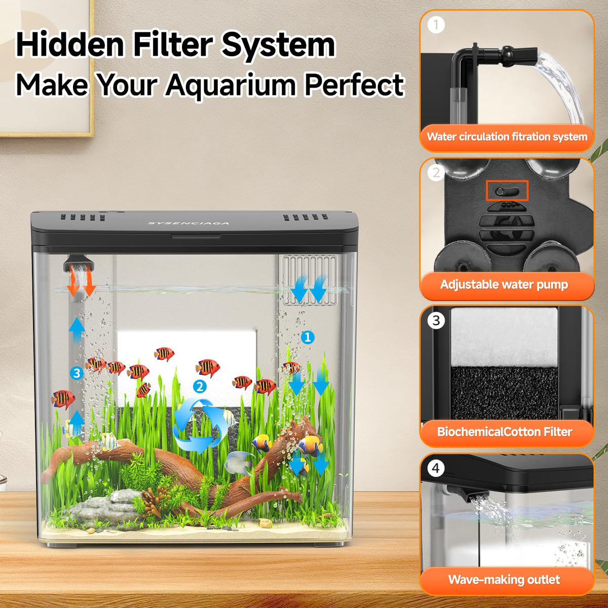 1 Gallon Acrylic Fish Tank Kit with Filter and Light Q670826