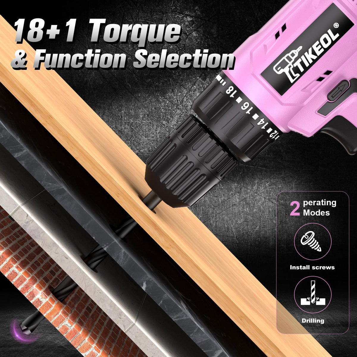 12V Cordless Drill Set with Battery & Charger, 180 In-lbs Torque, 3/8" Keyless Chuck, Pink Q5788