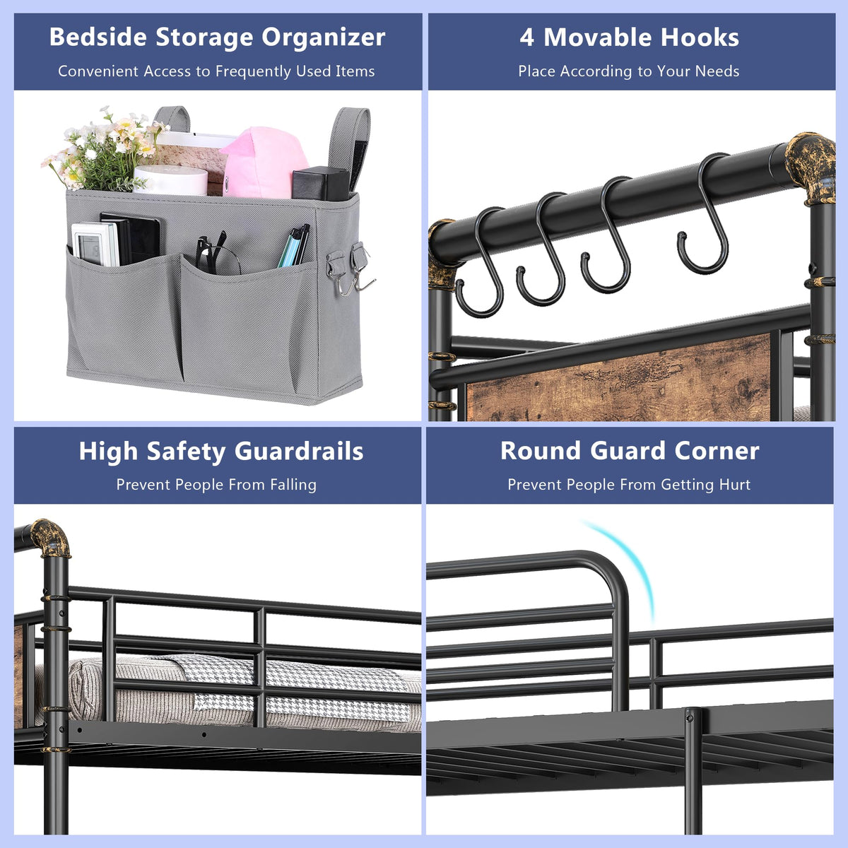 Metal LED Bunk Bed Twin Over Twin with 2 Storage Drawers T922939