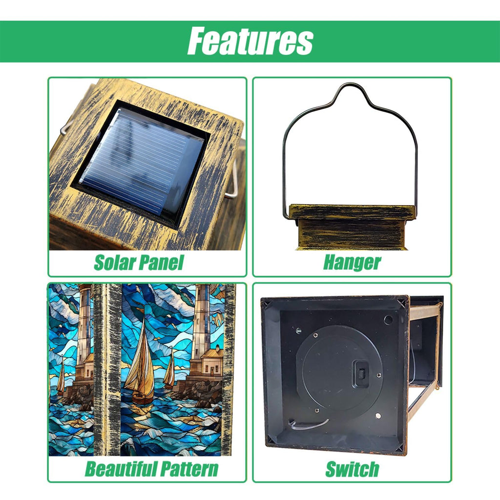 Solar Lantern Stained Glass Outdoor Waterproof Hanging Solar Light E67672