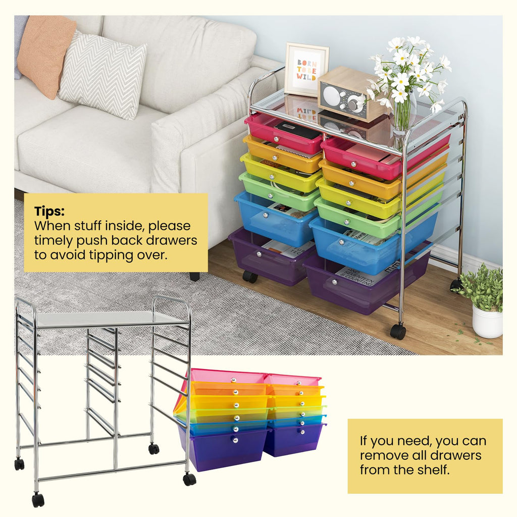 12 Drawer Rolling Storage Cart with Lockable Wheel C166