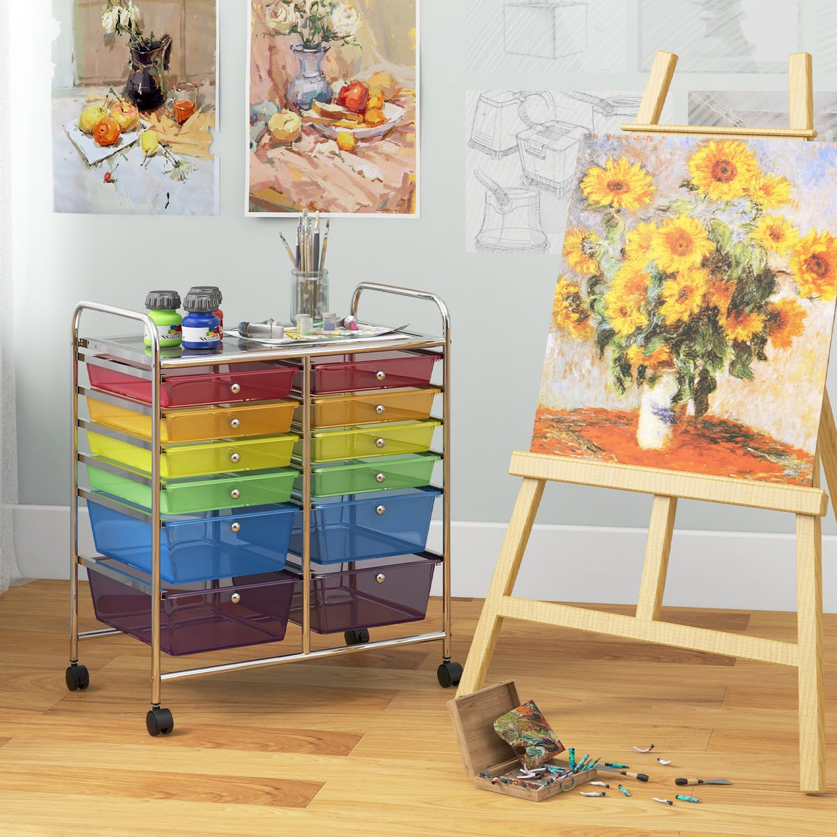 12 Drawer Rolling Storage Cart with Lockable Wheel C166