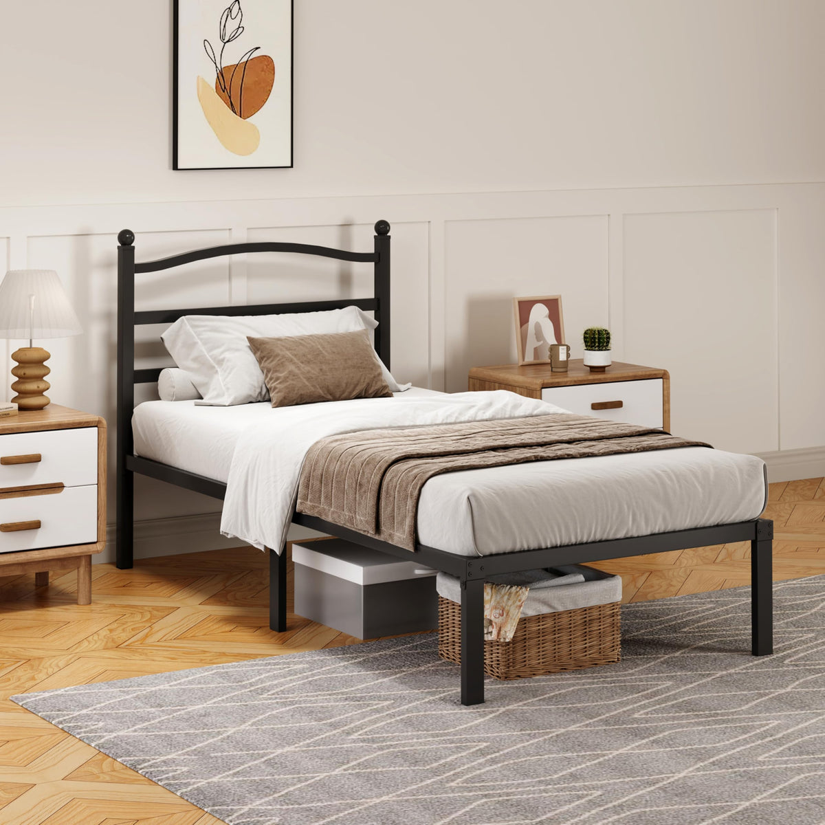 14 Inch Twin Size Metal Platform Bed Frame with Headboard R34380