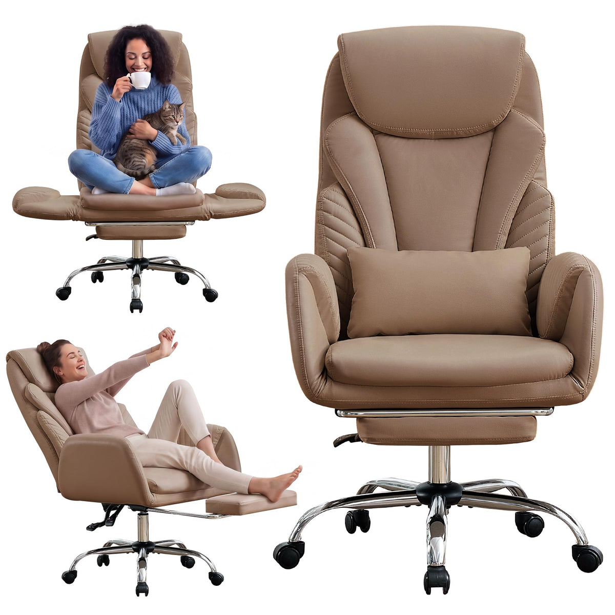 Cross Legged Office Chair with Flip Armrest and Footrest Brown O2540