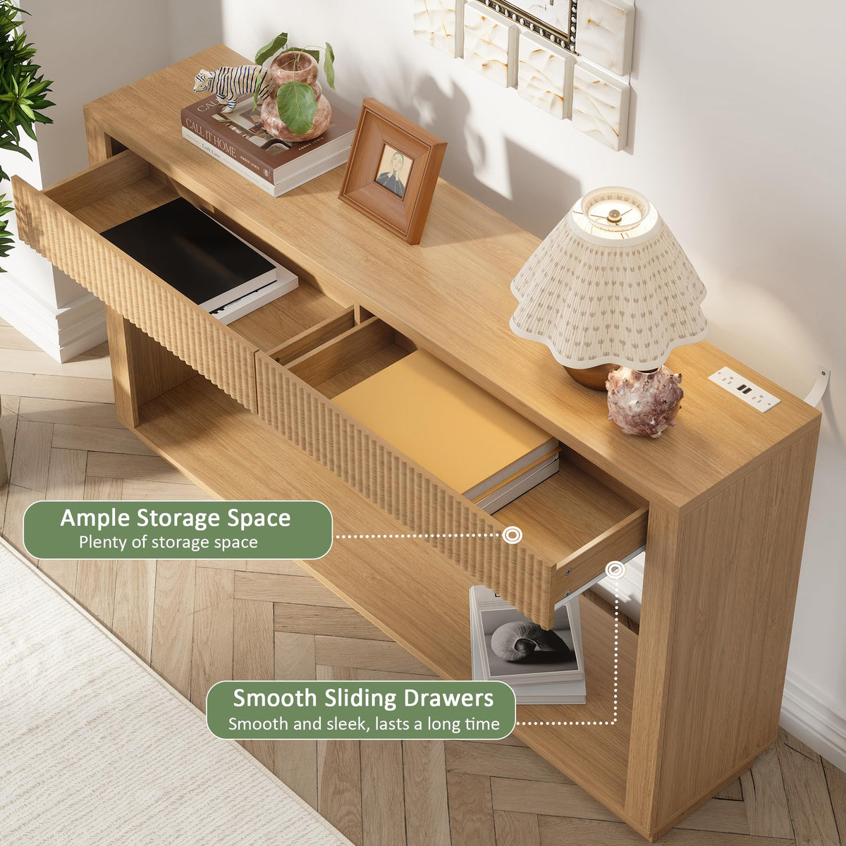 63 Inch Oak Console Table with 2 Drawers H6549