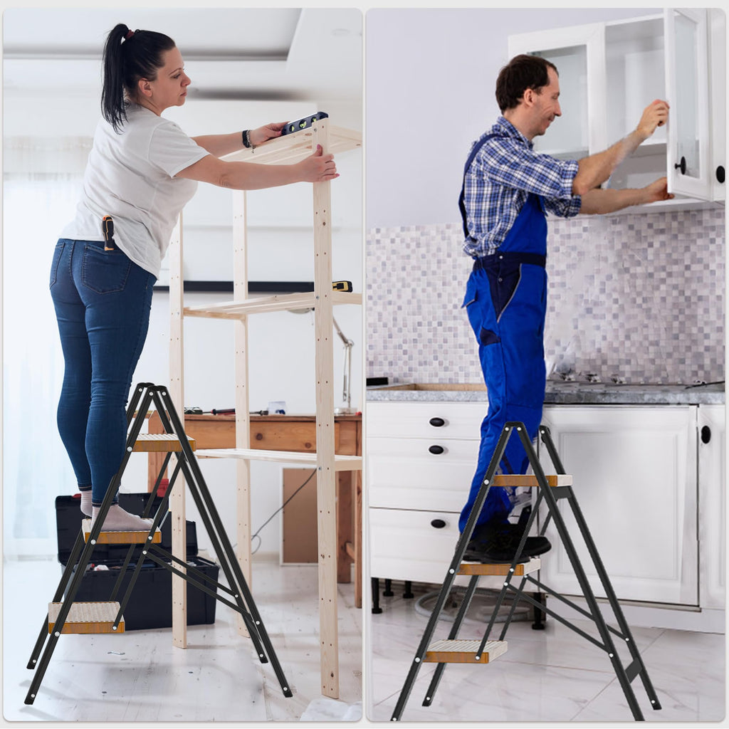 3 Step Lightweight Folding Steel Ladder 330 lbs Capacity V851