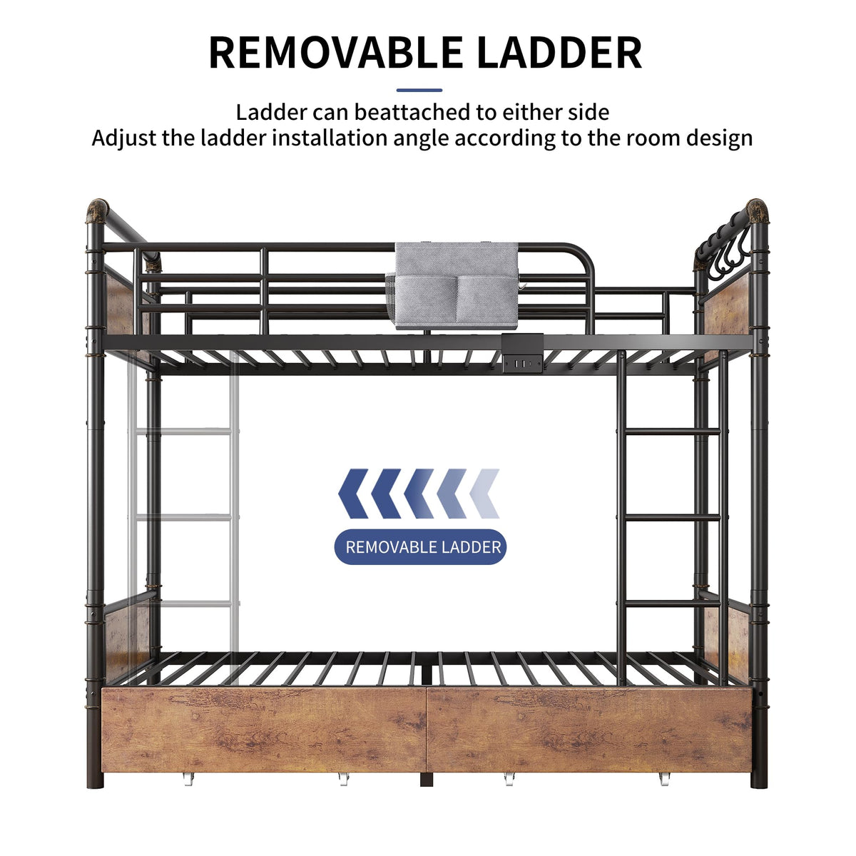 Metal LED Bunk Bed Twin Over Twin with 2 Storage Drawers T922939