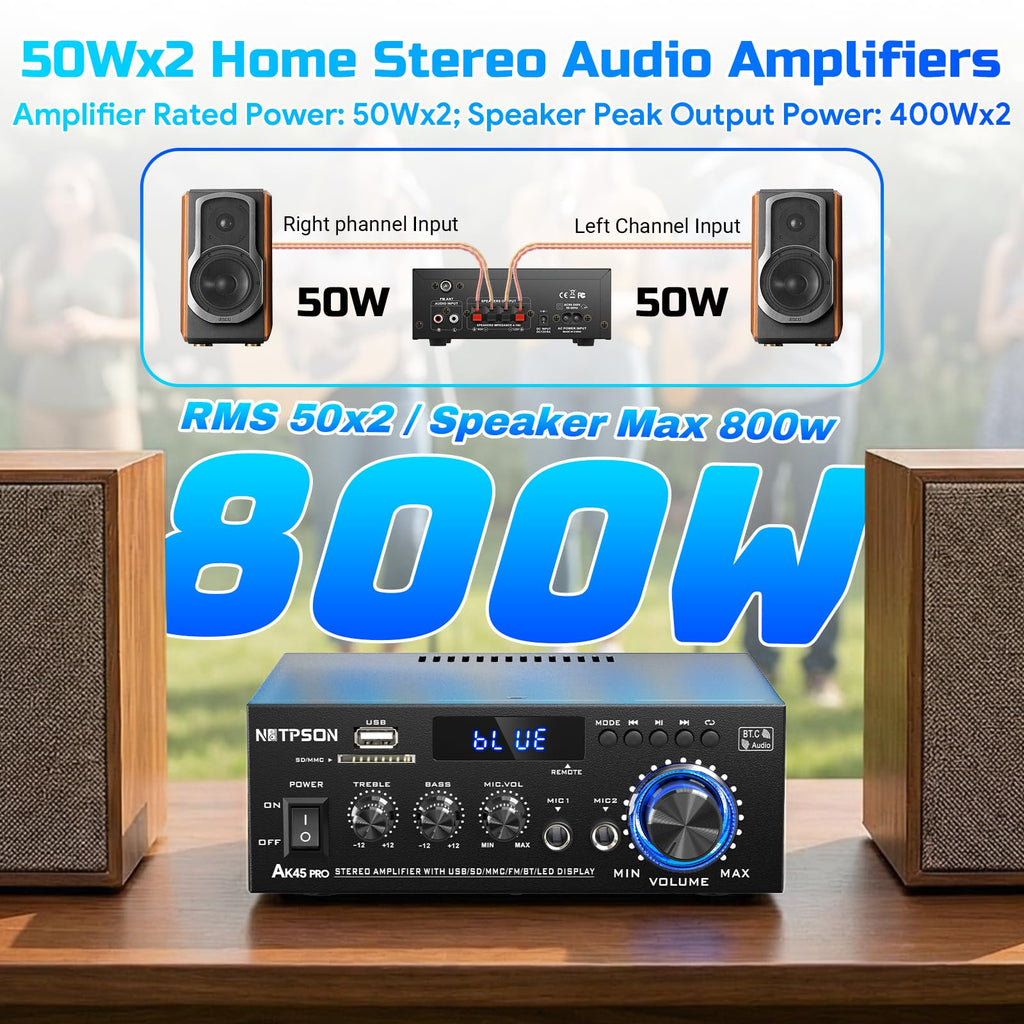 2CH 50W Bluetooth Stereo Receiver Amplifier with FM Radio X684